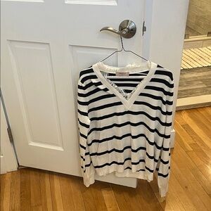 Twin-Set Black and White Striped V-Neck Sweater